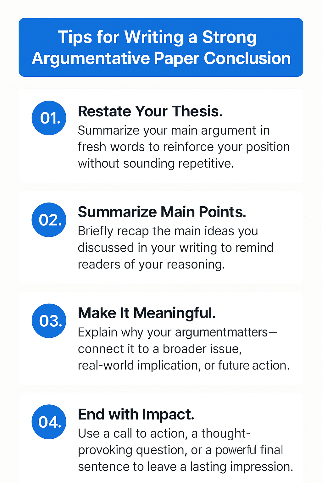 Tips for writing an argumentative essay conclusion infographic
