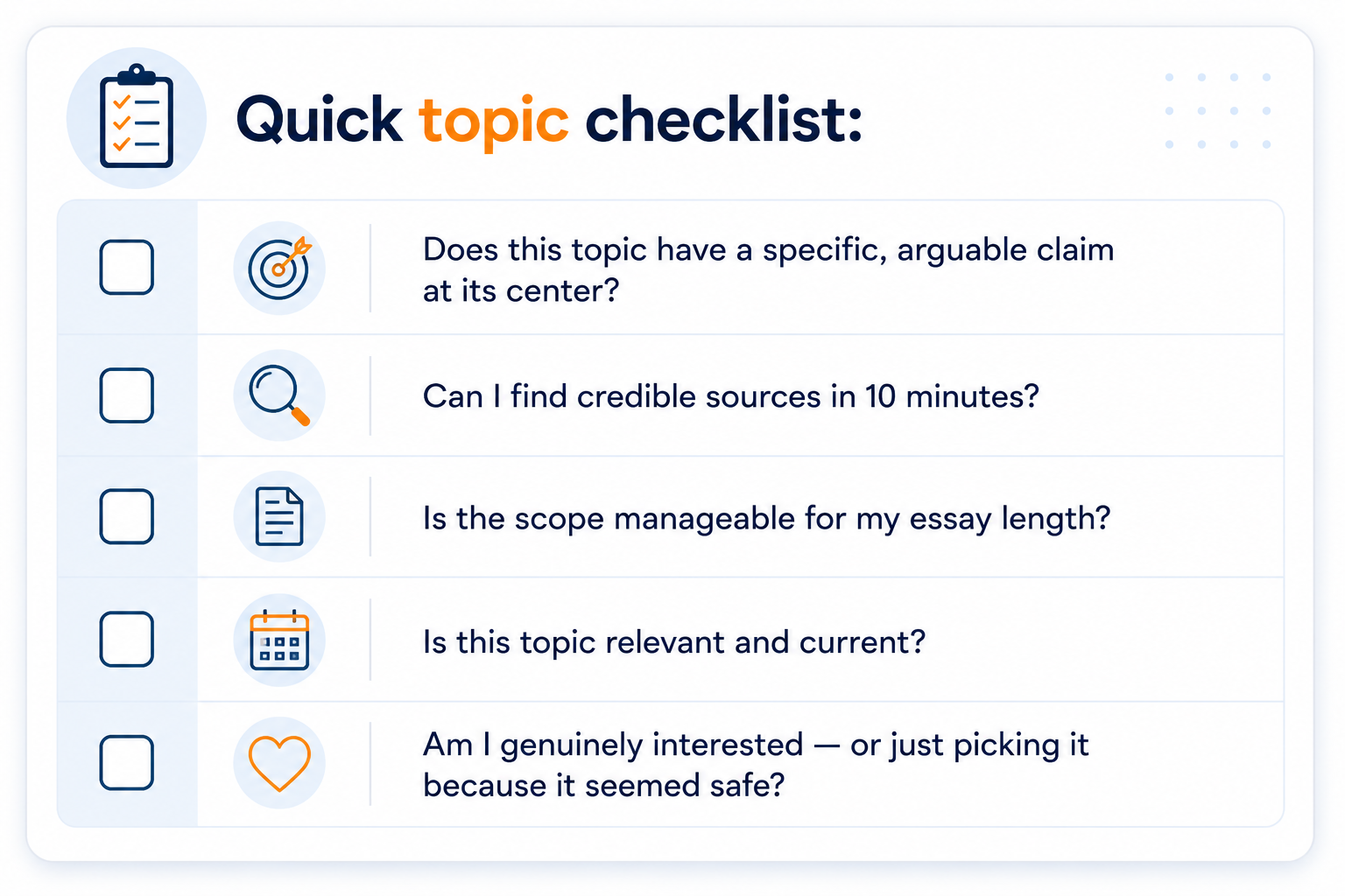 Quick topic checklist