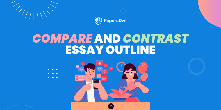 Infographic comparing and contrasting essay outline steps with visual elements