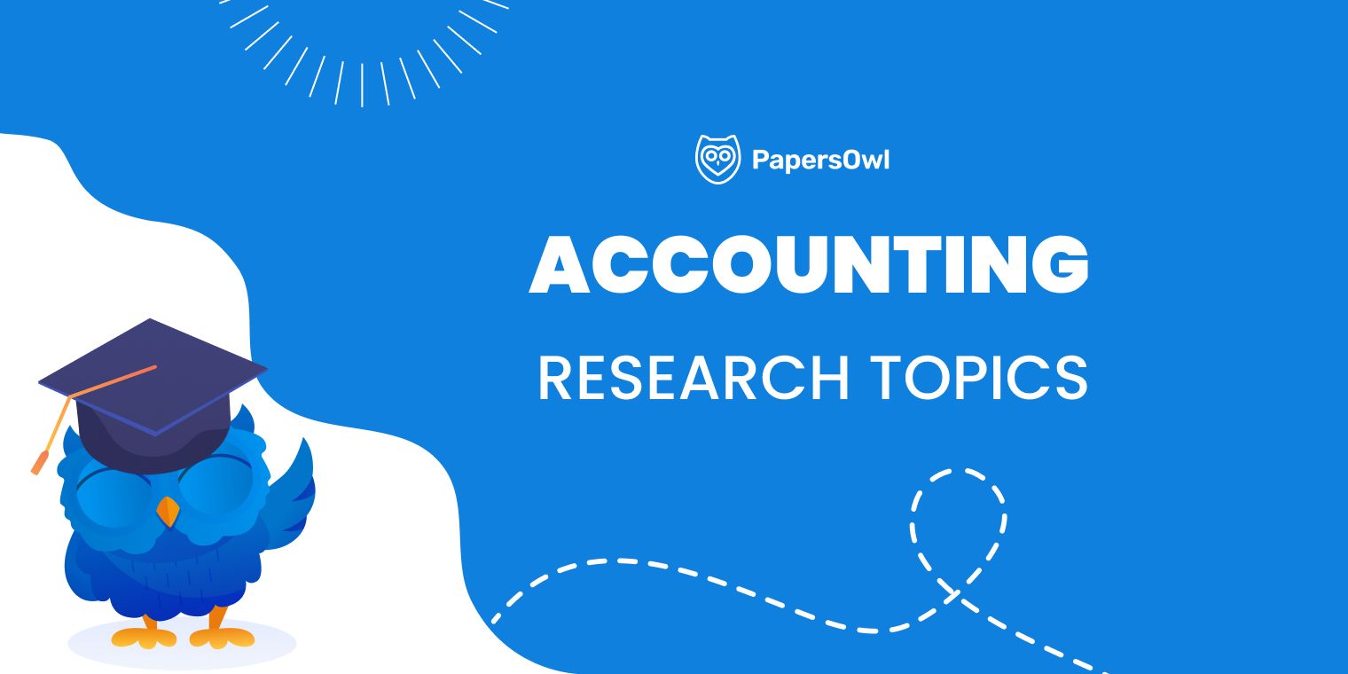 Accounting research topics banner featuring ideas for finance, auditing, and business studies