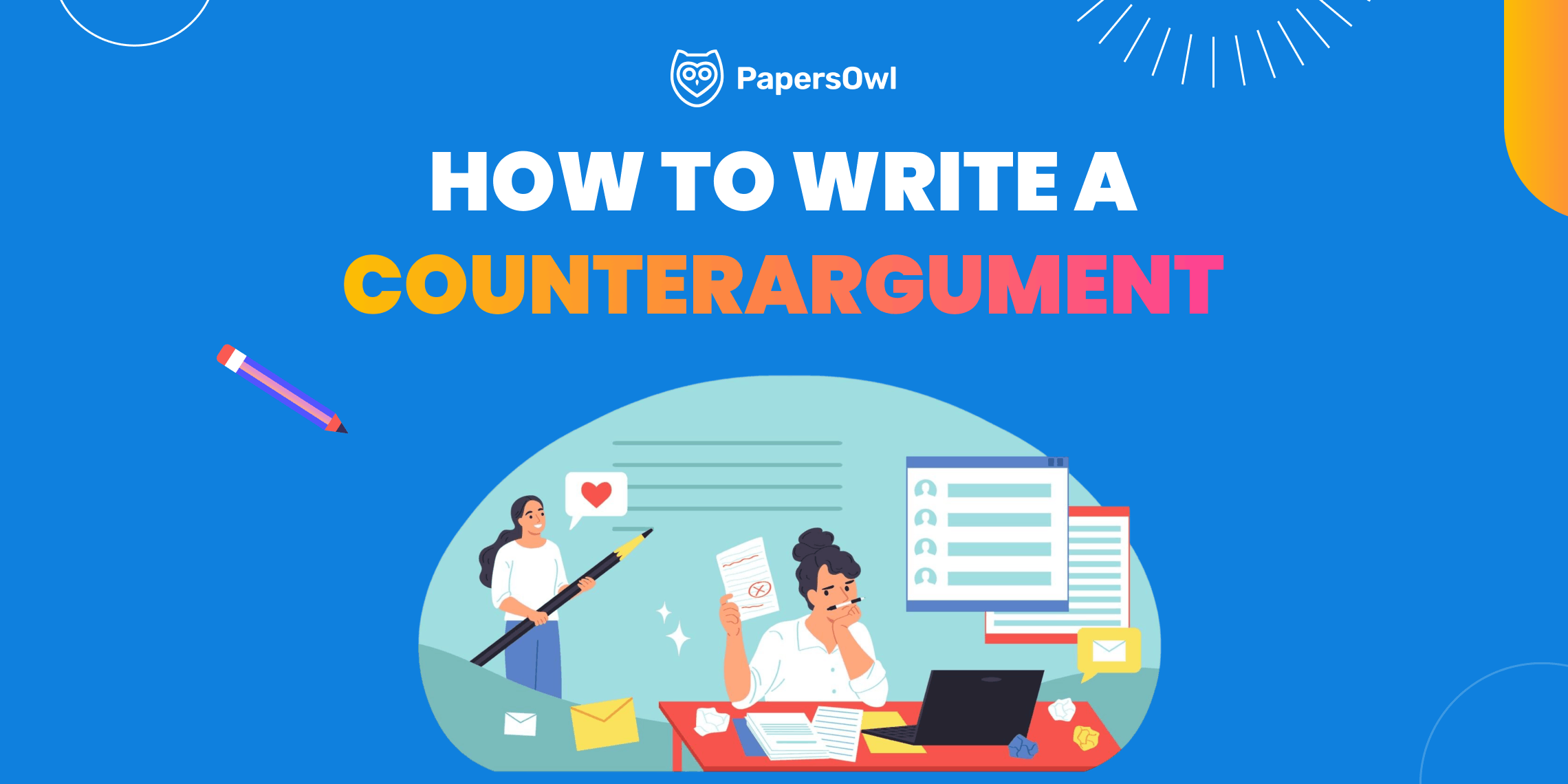 Illustration showing how to write a counterargument paragraph with writing characters