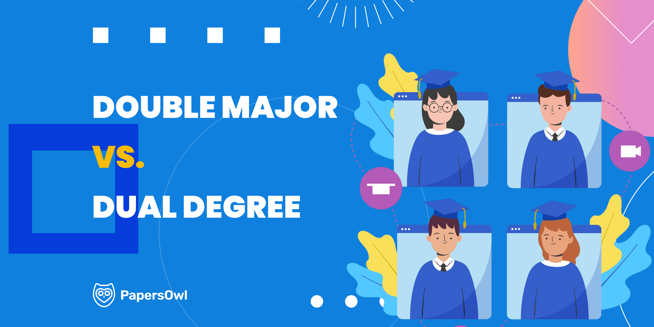 Illustration comparing double major vs dual degree options for university students by PapersOwl.