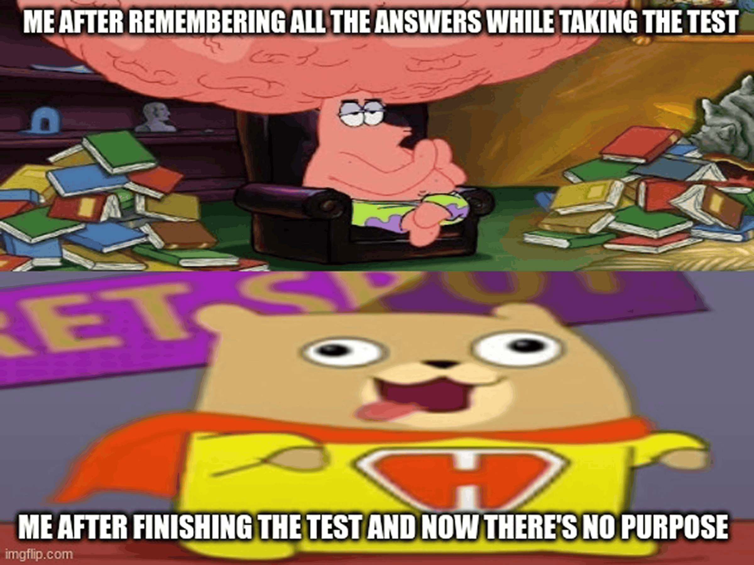 SpongeBob meme about remembering answers during the test and forgetting them right after