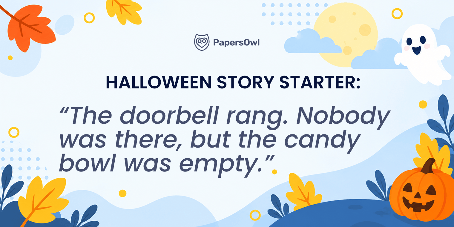 Halloween story starter prompt about a ringing doorbell and an empty candy bowl