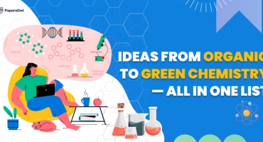 Banner showing a student with chemistry tools and the text 'Ideas from Organic to Green Chemistry — All in One List'