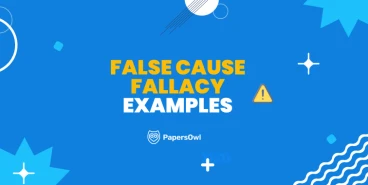 Visual representation of false cause fallacy examples with caution symbol and bright design