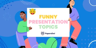 Creative and humorous presentation topics illustrated by students.