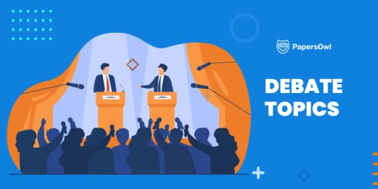 Illustration of a debate with speakers and an engaged audience