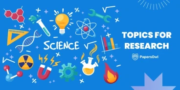 Science-related icons and symbols representing research topics