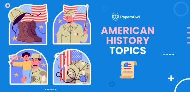 Infographic illustrating American history topics, with images related to war, military, and U.S. symbols