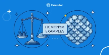 A blue-themed educational illustration showing examples of English homonyms for the word 'scale', featuring a weighing balance on the left and fish scales on the right.