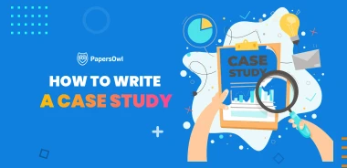 Illustration showing hands holding a clipboard labeled “Case Study,” used as a header image for a guide on how to write a case study.