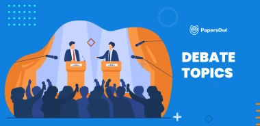 Illustration of a debate with speakers and an engaged audience