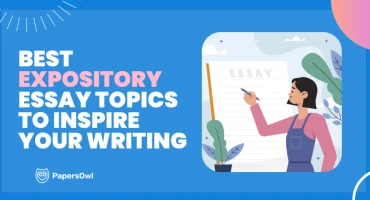 Woman writing expository essay topics on a large sheet of paper, inspiring writing ideas