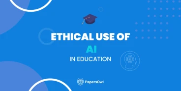 Illustration of a graduation cap and a human profile with a microchip, representing the ethical use of AI in education.