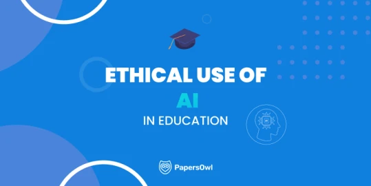 Illustration of a graduation cap and a human profile with a microchip, representing the ethical use of AI in education.