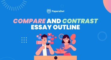 Infographic comparing and contrasting essay outline steps with visual elements
