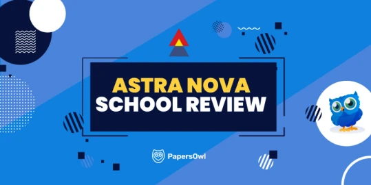 Astra Nova school review featuring logo and educational elements