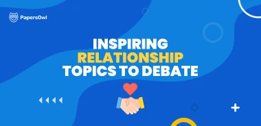 Infographic displaying inspiring relationship topics for debate or academic essays.