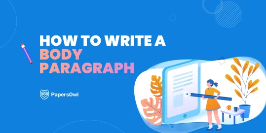 Creative illustration of a student writing on a large digital tablet, representing the process of crafting a high-quality body paragraph.