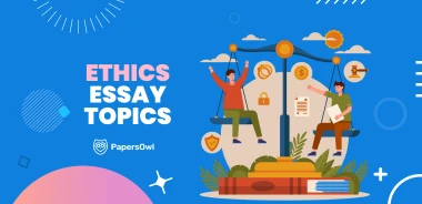 Two people discussing ethical issues with a scale and dollar sign symbols in the background.