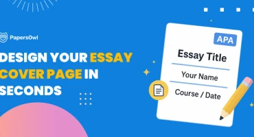 Banner with the text “Design Your Essay Cover Page in Seconds” and APA title page mockup with pencil and PapersOwl logo