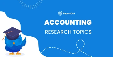 Accounting research topics banner featuring ideas for finance, auditing, and business studies
