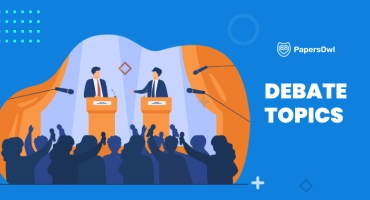 Illustration of a debate with speakers and an engaged audience