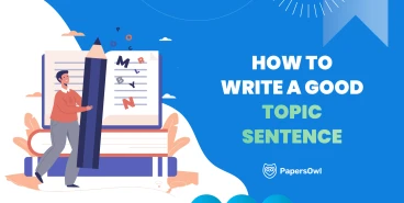 Illustration of a writer using a giant pencil to craft a clear topic sentence for a well-structured paragraph.