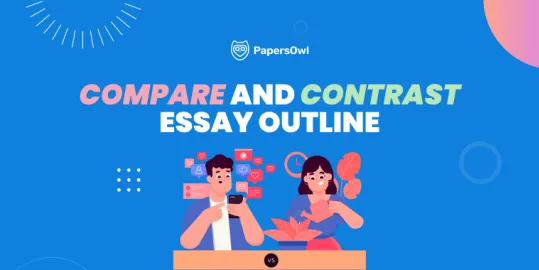 Infographic comparing and contrasting essay outline steps with visual elements