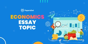 Infographic with students and financial symbols for economics essay topics