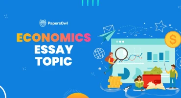 Infographic with students and financial symbols for economics essay topics