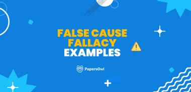 Visual representation of false cause fallacy examples with caution symbol and bright design