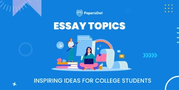 Creative illustration of students brainstorming and writing academic essays with various paper and book elements.