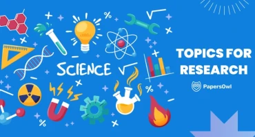 Science-related icons and symbols representing research topics