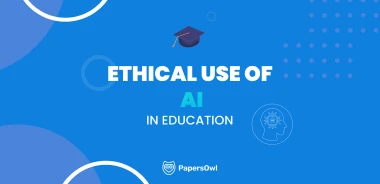 Illustration of a graduation cap and a human profile with a microchip, representing the ethical use of AI in education.
