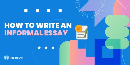 Step-by-step guide for writing an informal essay with visual examples and tips.
