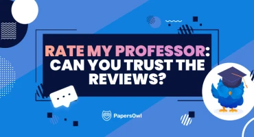 A blue owl wearing a graduation cap next to a speech bubble asking: Rate My Professor: Can you trust the reviews?