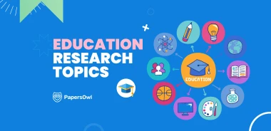 Infographic showing various education research topics including science, technology, and more.