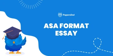 An ASA format essay guide illustration showing the title page, in-text citations, and reference list structure.