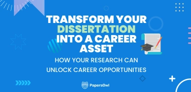 Infographic on transforming your dissertation into a career asset, highlighting how research can unlock professional opportunities