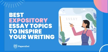 Woman writing expository essay topics on a large sheet of paper, inspiring writing ideas