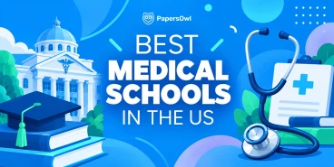 Best medical schools in the US featured image with medical university building, stethoscope, and graduation cap