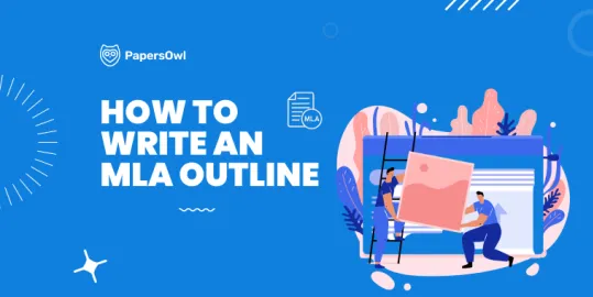 Infographic explaining how to write an MLA outline with formatting guidelines.