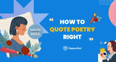 Illustration with woman, Shakespeare, and poetry elements around the phrase “How to Quote Poetry Right” for MLA-style essay tips