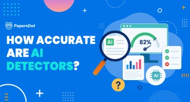 Illustration asking how accurate are AI detectors with a magnifying glass examining a text report